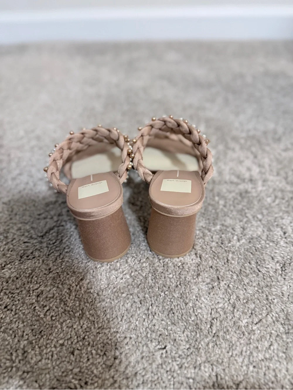 Dolce Vita Blush Braided Pearl-Stud Slide Heels
